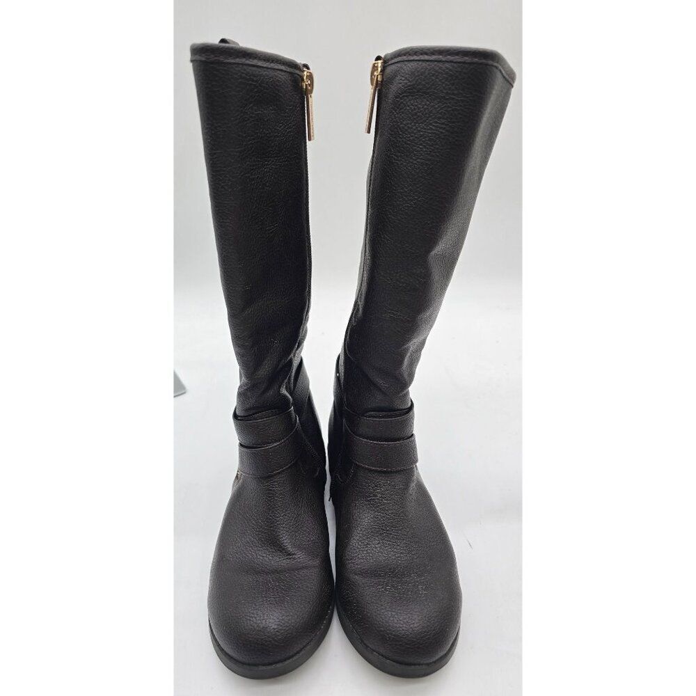 Michael Kors Womens Black Knee-High Boots With Dual Zipper & Strap Detail girls